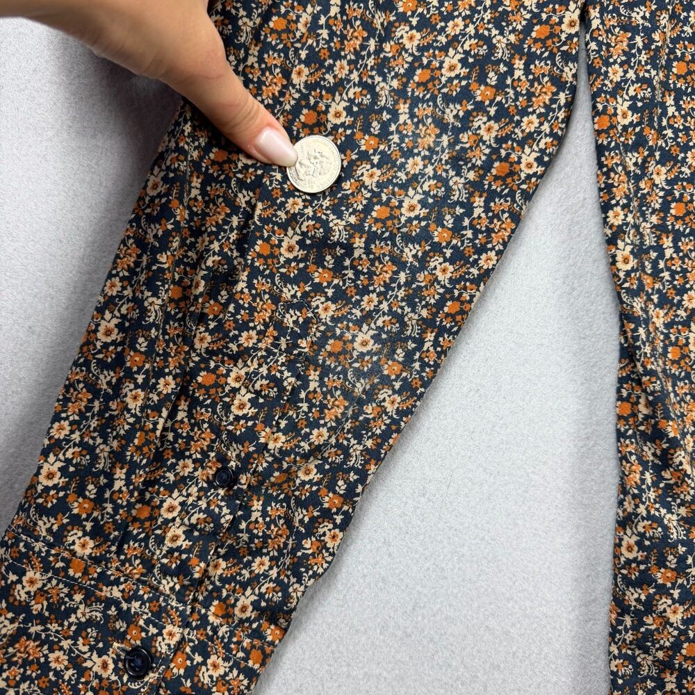 Express Floral Button Up Shirt Womens XL Navy Orange Ditsy Cotton Grandmacore - Picture 7 of 12